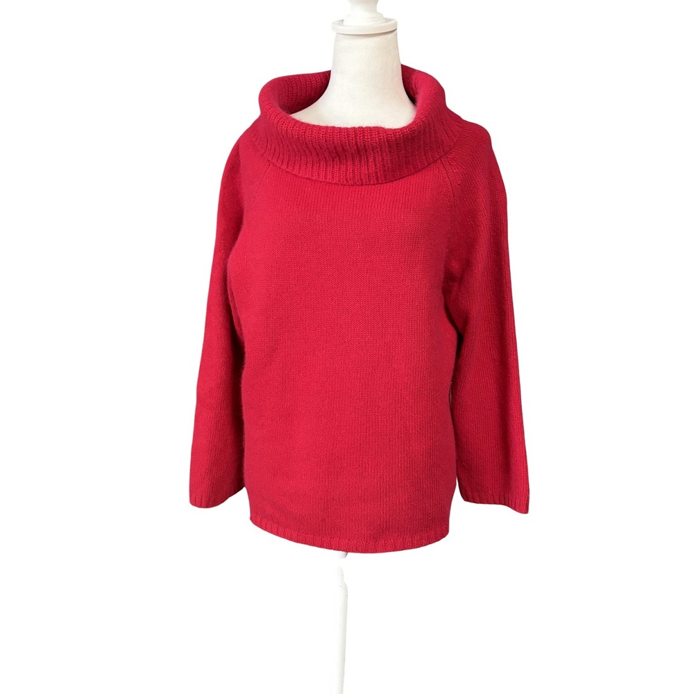 Rafaella‎ Sweater Womens XL Red Angora Lambswool Cowl Neck Pullover Knit Raglan
